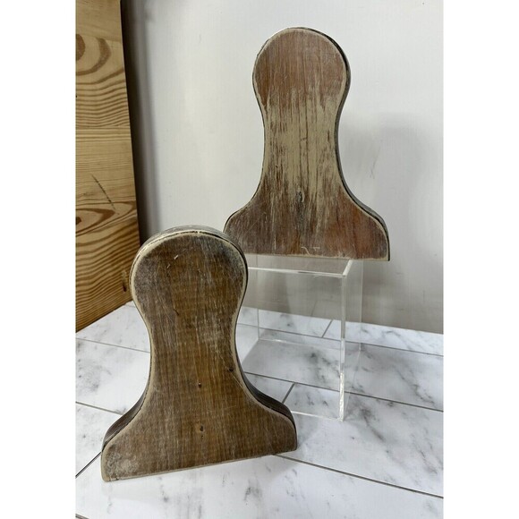 Vintage Solid Wood Bookends Distressed Hand Made MCM Modern Farmhouse Primitive - Picture 2 of 9